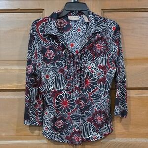 Chic Floral Women's Blouse - Black and Red